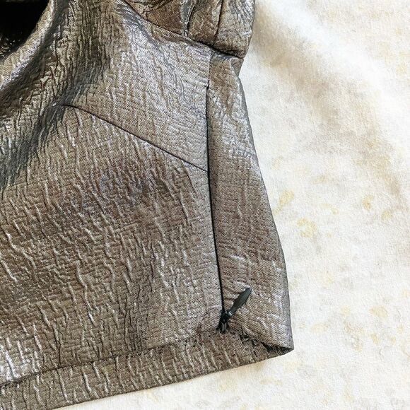 Zara Trafaluc Small Puff Sleeve Crop Top Blouse Metallic Pewter Silver Textured - Picture 5 of 6